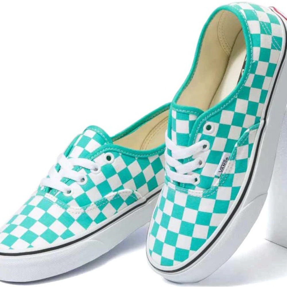 NWT Vans Waterfall Checkerboard Skate Shoes, Teal/White